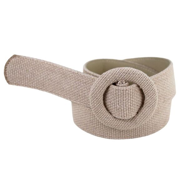 CLASSIC BEIGE CANVAS POLYESTER 1 5/8"Wd DRESS CASUAL WOMEN'S BELT Size S (t61 - Picture 1 of 12